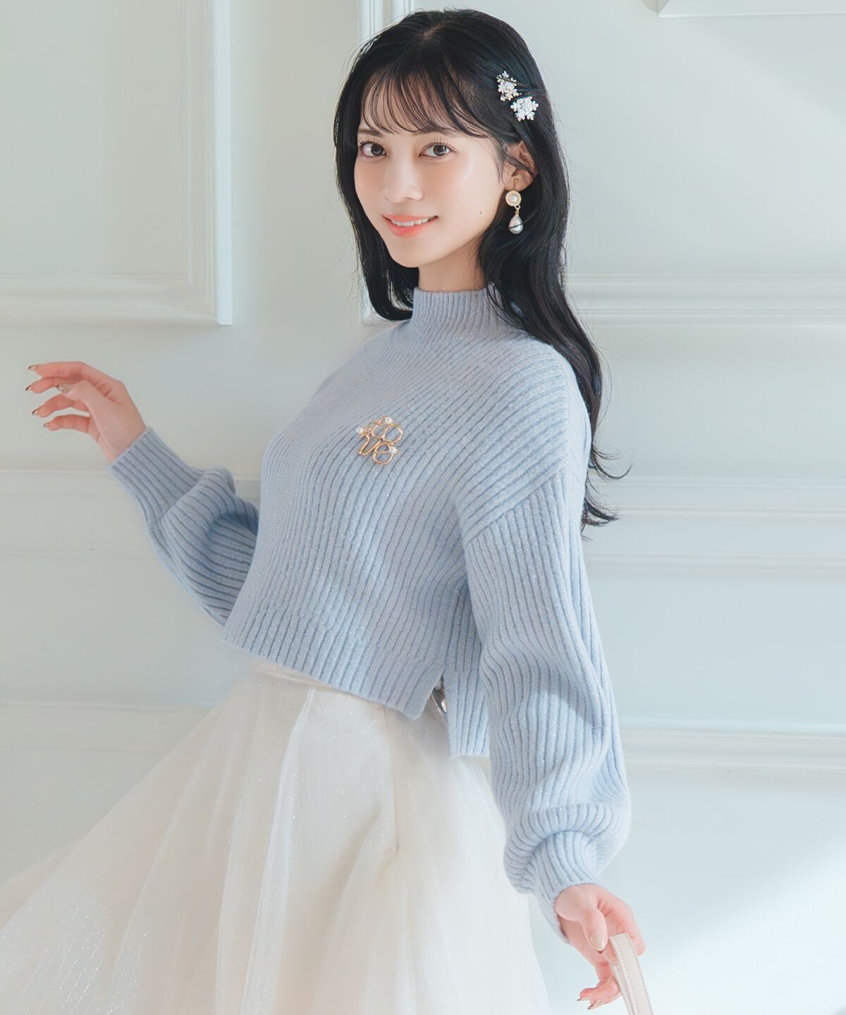 WILLSELECTION「ブローチ付きクロップドラメニット」|ニット・セーター|