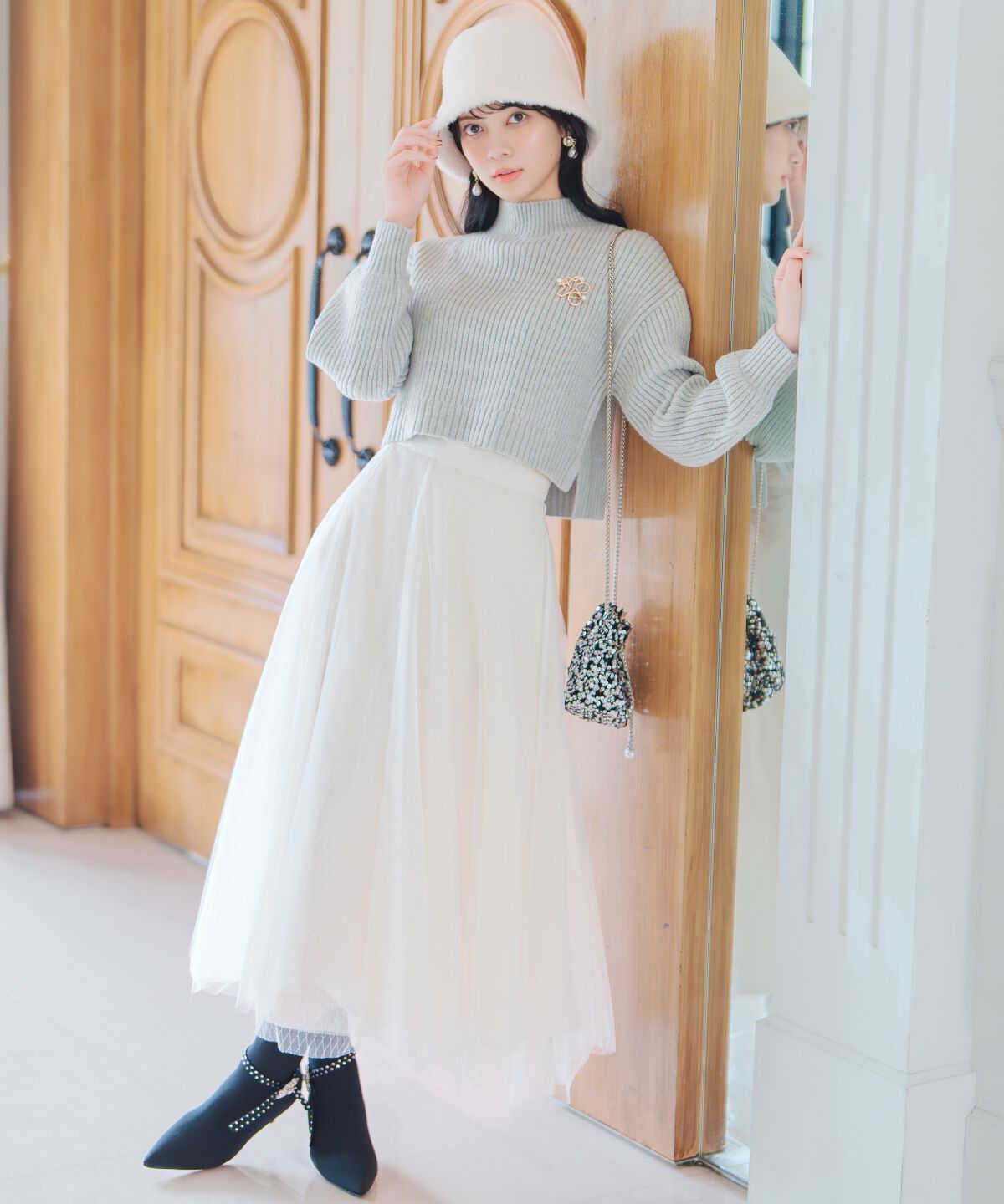 WILLSELECTION「ブローチ付きクロップドラメニット」|ニット・セーター|