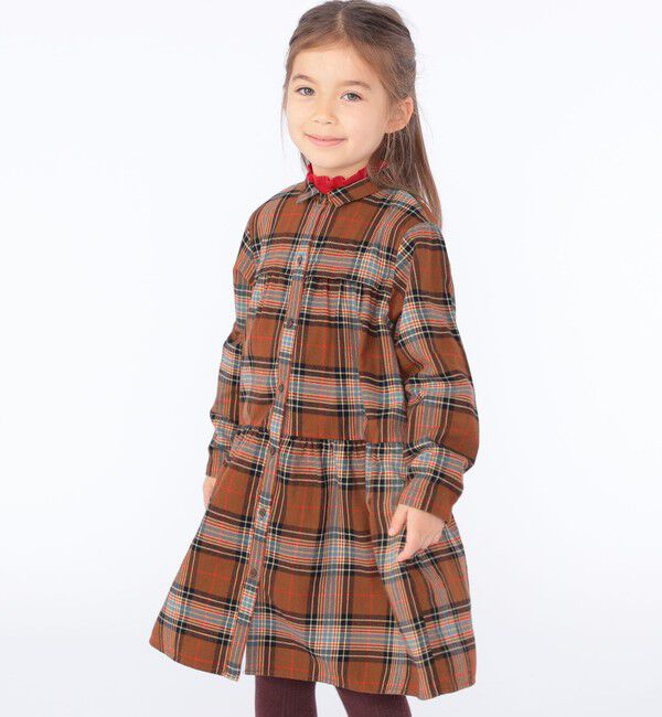 SHIPS KIDS「SHIPS KIDS:100～130cm / ネル チェック ワンピース」|ワンピース|ブラウン