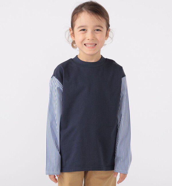 SHIPS KIDS「SHIPS KIDS:100～130cm / パターン 切替 長袖 TEE」|Tシャツ・カットソー|ネイビー