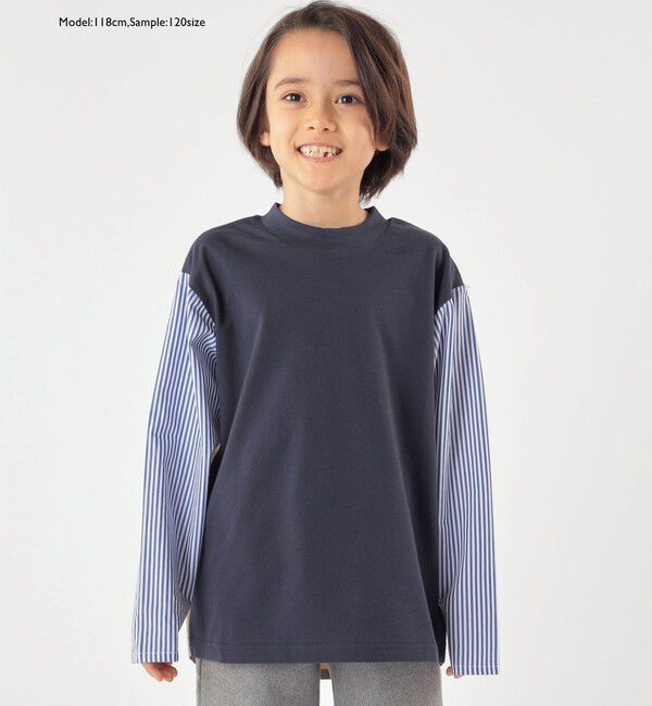 SHIPS KIDS「SHIPS KIDS:100～130cm / パターン 切替 長袖 TEE」|Tシャツ・カットソー|