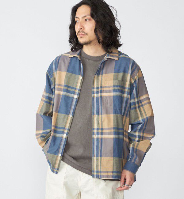 SHIPS「SHIPS: コットン シルク ビッグチェック スクエアカット ウィークエンド シャツ」|シャツ・ブラウス|ベージュ