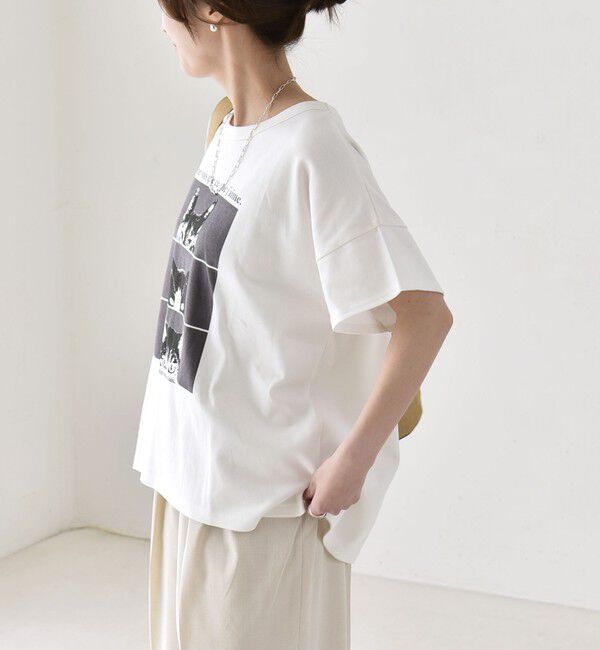 quaranciel「《予約》quaranciel:〈接触冷感/汗染み防止加工/洗濯機可能〉CAT プリント TEE」|Tシャツ・カットソー|