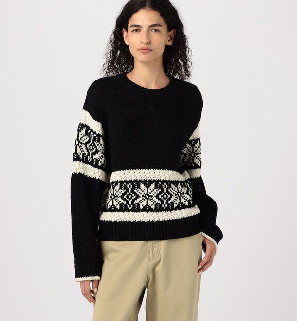 GALERIE VIE「モノトーンジャカード クルーネックプルオーバー」|ニット・セーター|