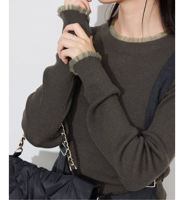 SLOBE IENA「シアーフリルリブニット」|ニット・セーター|カーキ