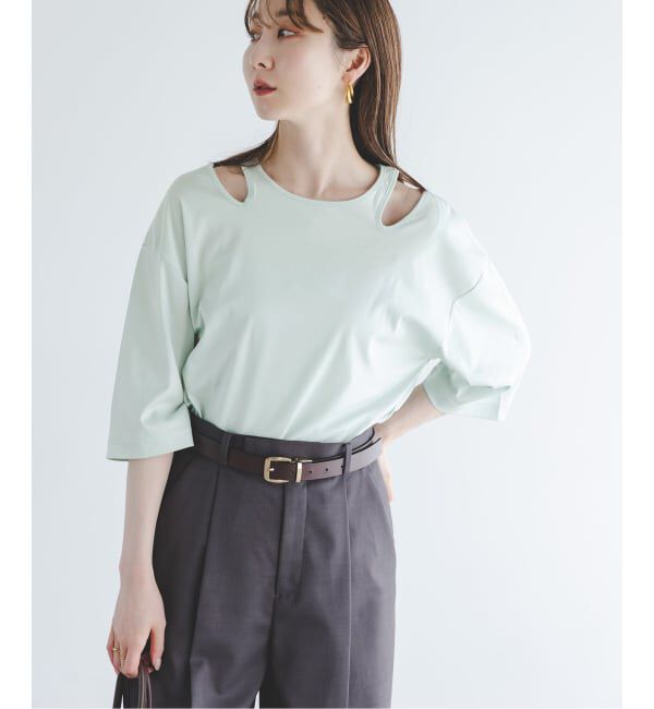 NOBLE「Room no.8/ルームエイト スムースコットンネックオープントップス」|Tシャツ・カットソー|