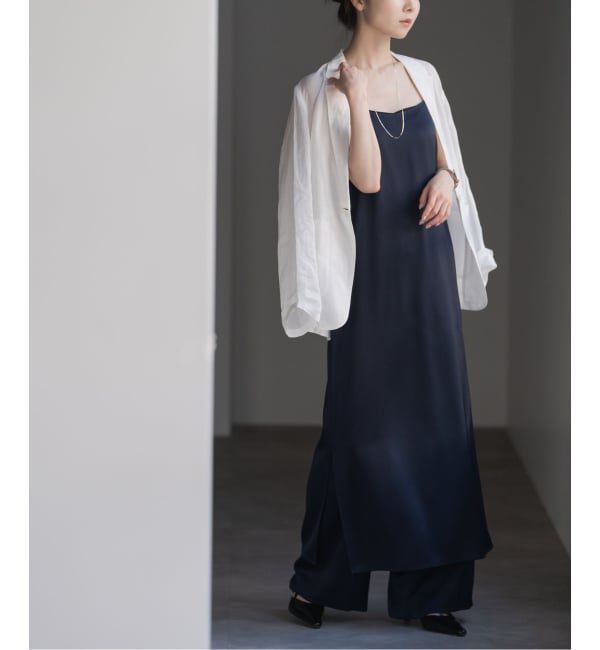 NOBLE「【洗える】ルナサテンコンフォートキャミワンピース」|ワンピース|ネイビー