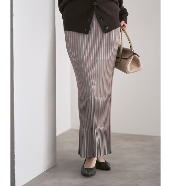 NOBLE「《追加》【洗える】ランダムバイカラーリブニットスカート」|スカート|ブラウン D