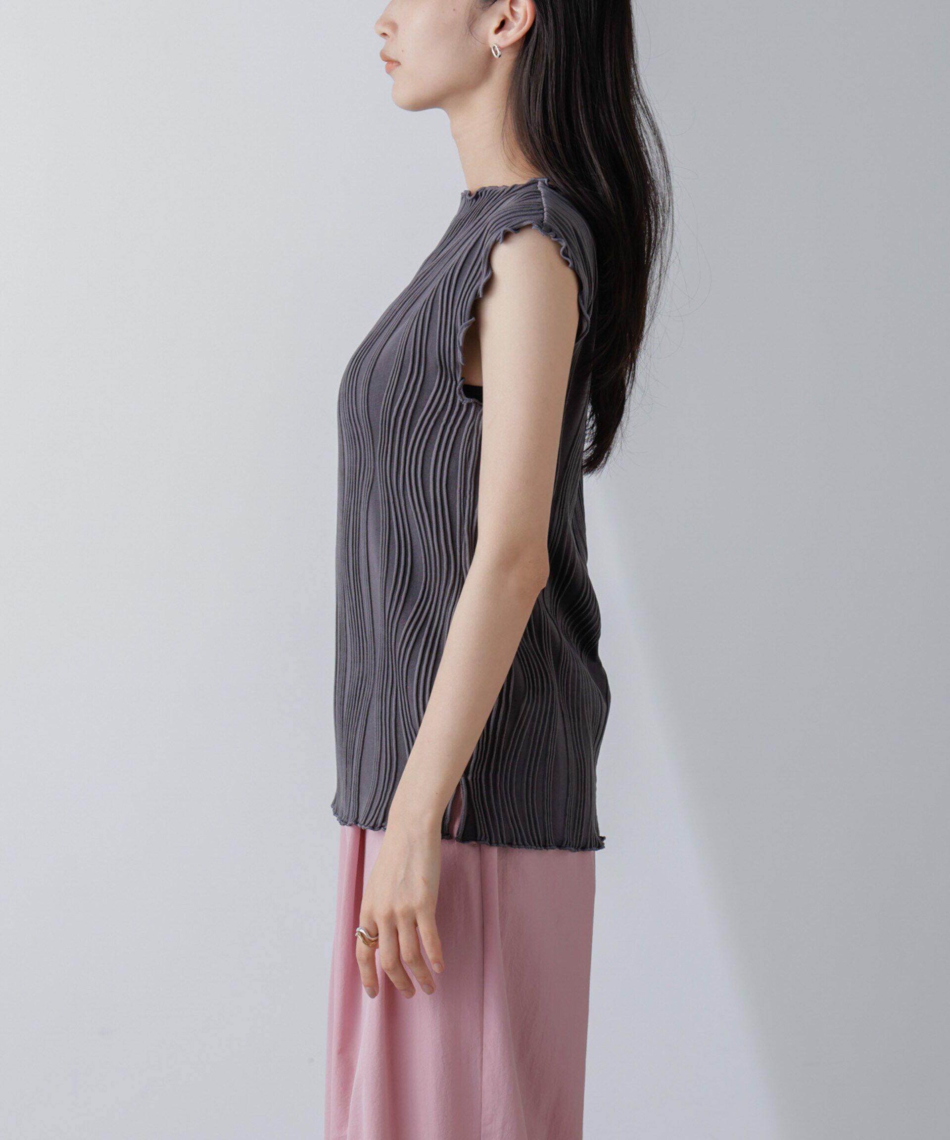 nano･universe「ウェーブリップルカットノースリーブトップス(セットアップ可)」|Tシャツ・カットソー|