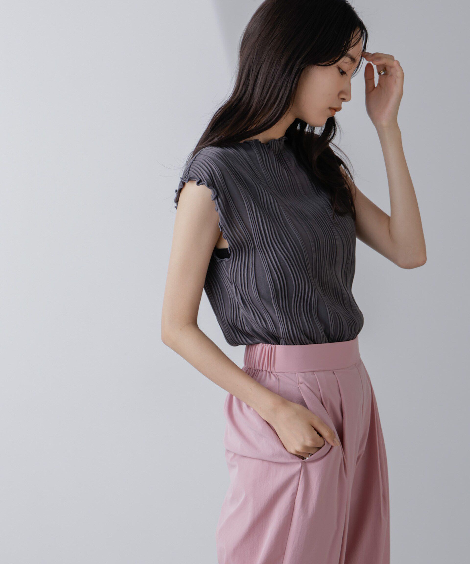 nano･universe「ウェーブリップルカットノースリーブトップス(セットアップ可)」|Tシャツ・カットソー|