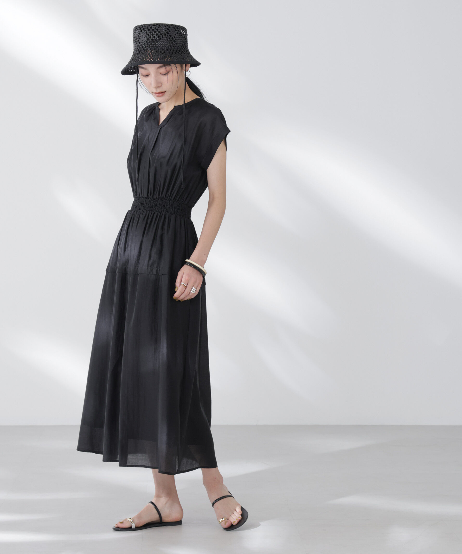 nano･universe「シアーサテンウエストシャーリングワンピース」|ワンピース|