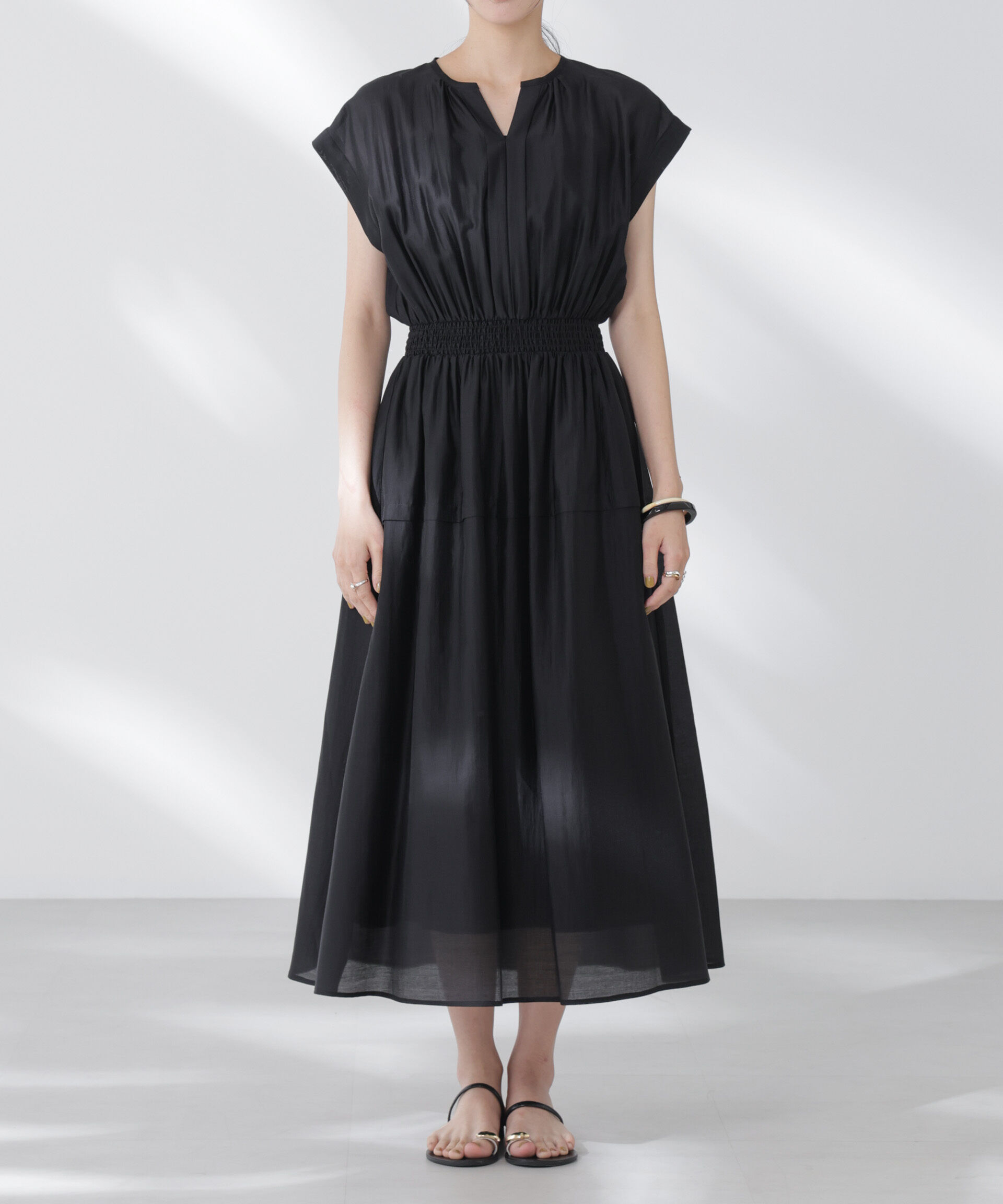 nano･universe「シアーサテンウエストシャーリングワンピース」|ワンピース|