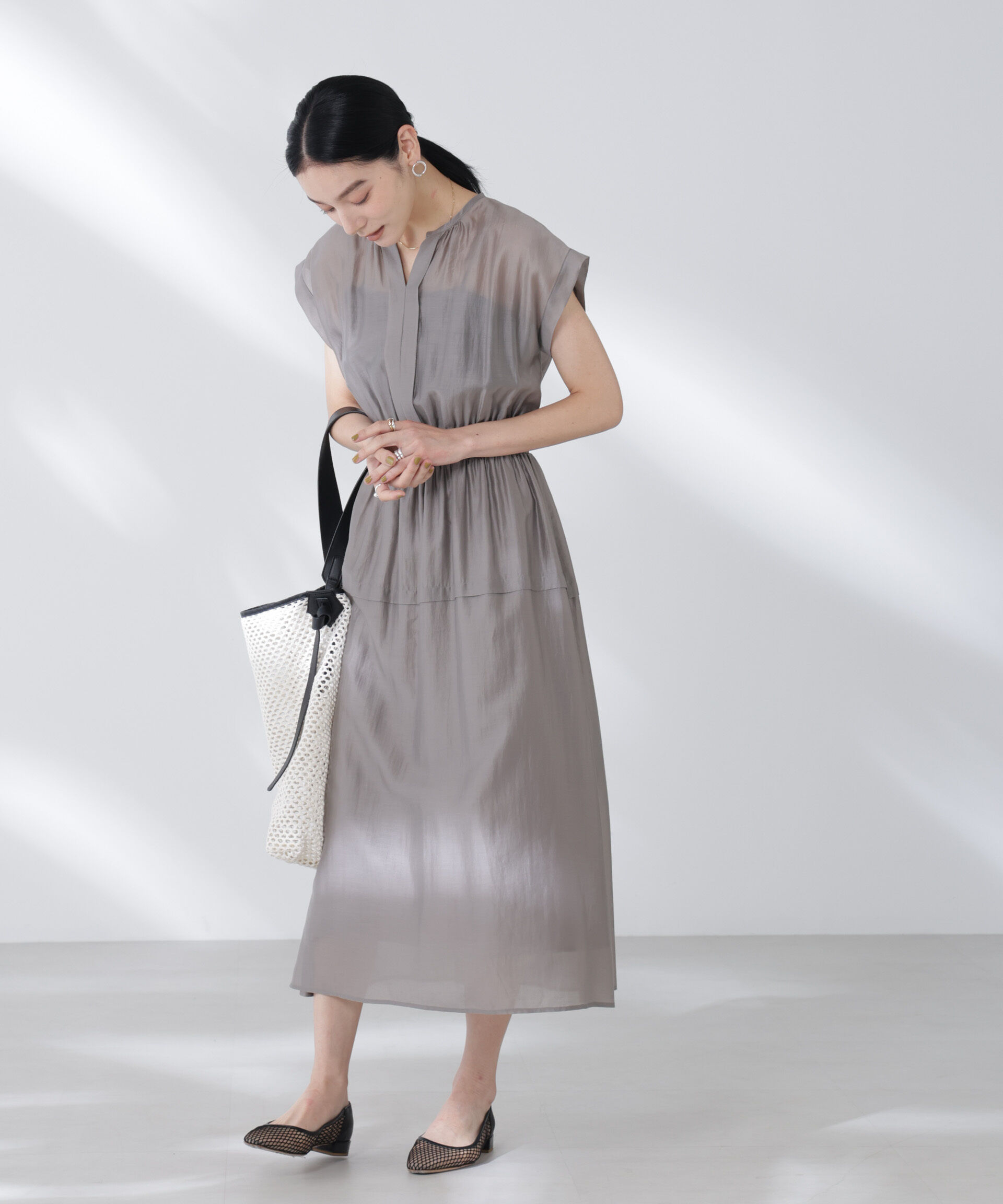 nano･universe「シアーサテンウエストシャーリングワンピース」|ワンピース|