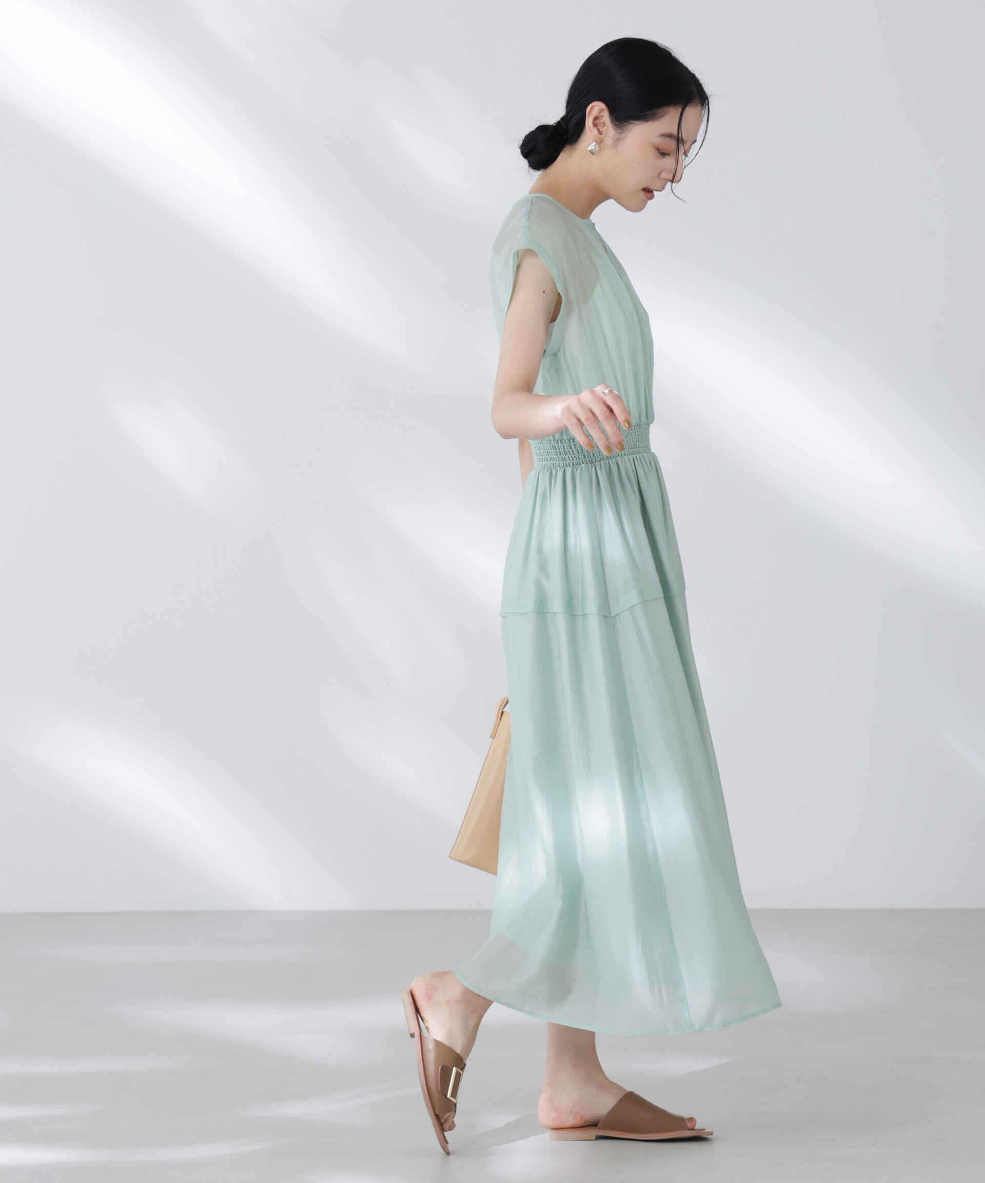 nano･universe「シアーサテンウエストシャーリングワンピース」|ワンピース|