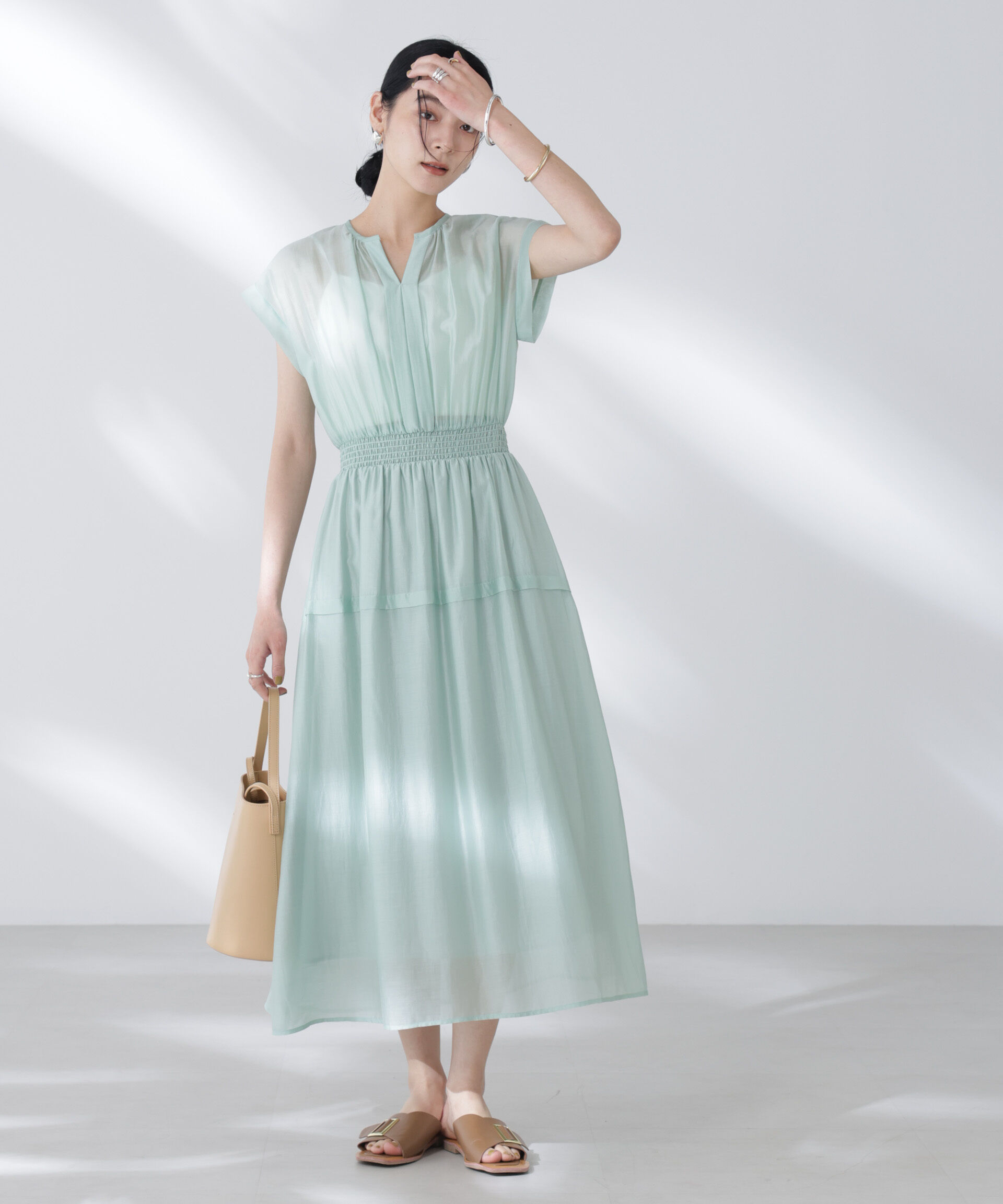 nano･universe「シアーサテンウエストシャーリングワンピース」|ワンピース|