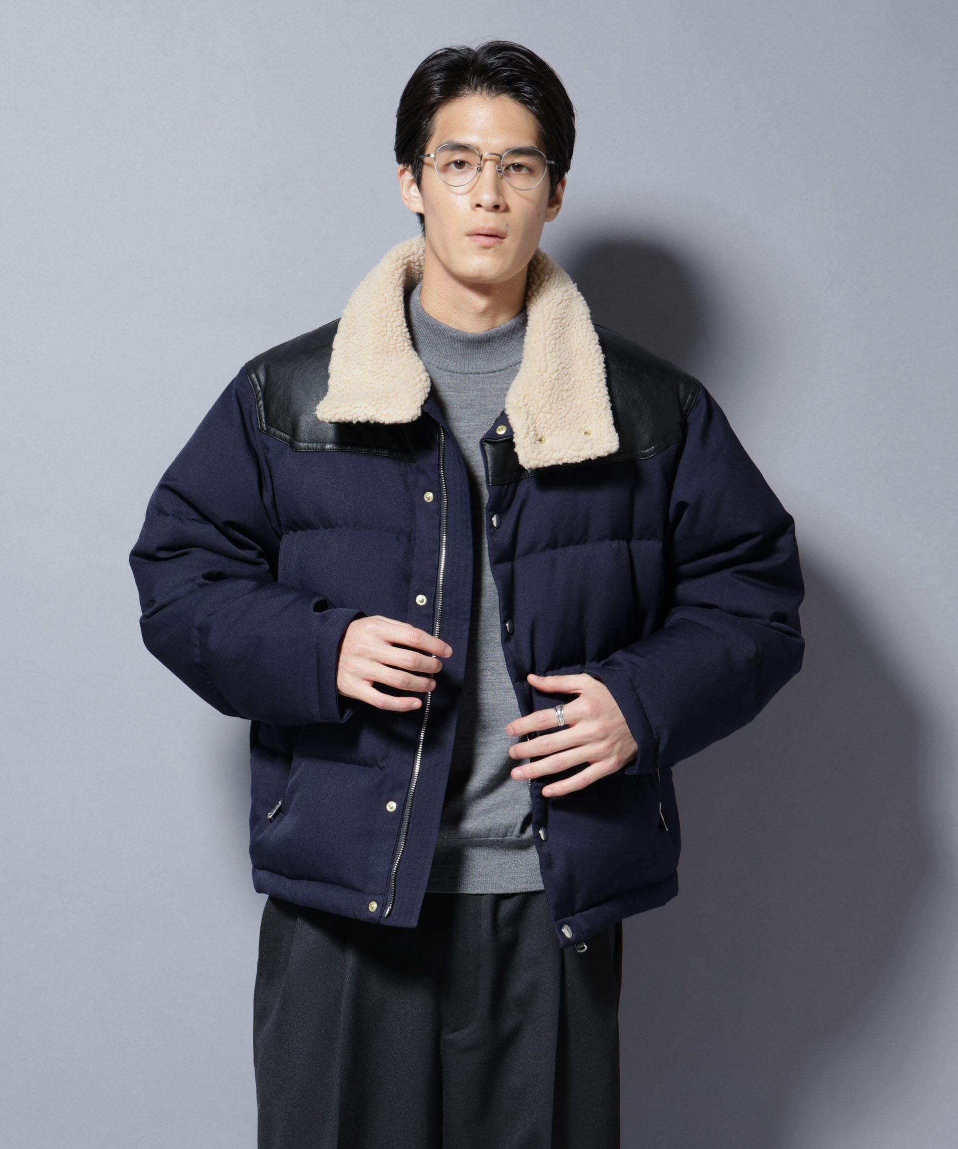 nano･universe「「西川ダウン(R)」ボアカラーサージショートダウン」|ダウン|