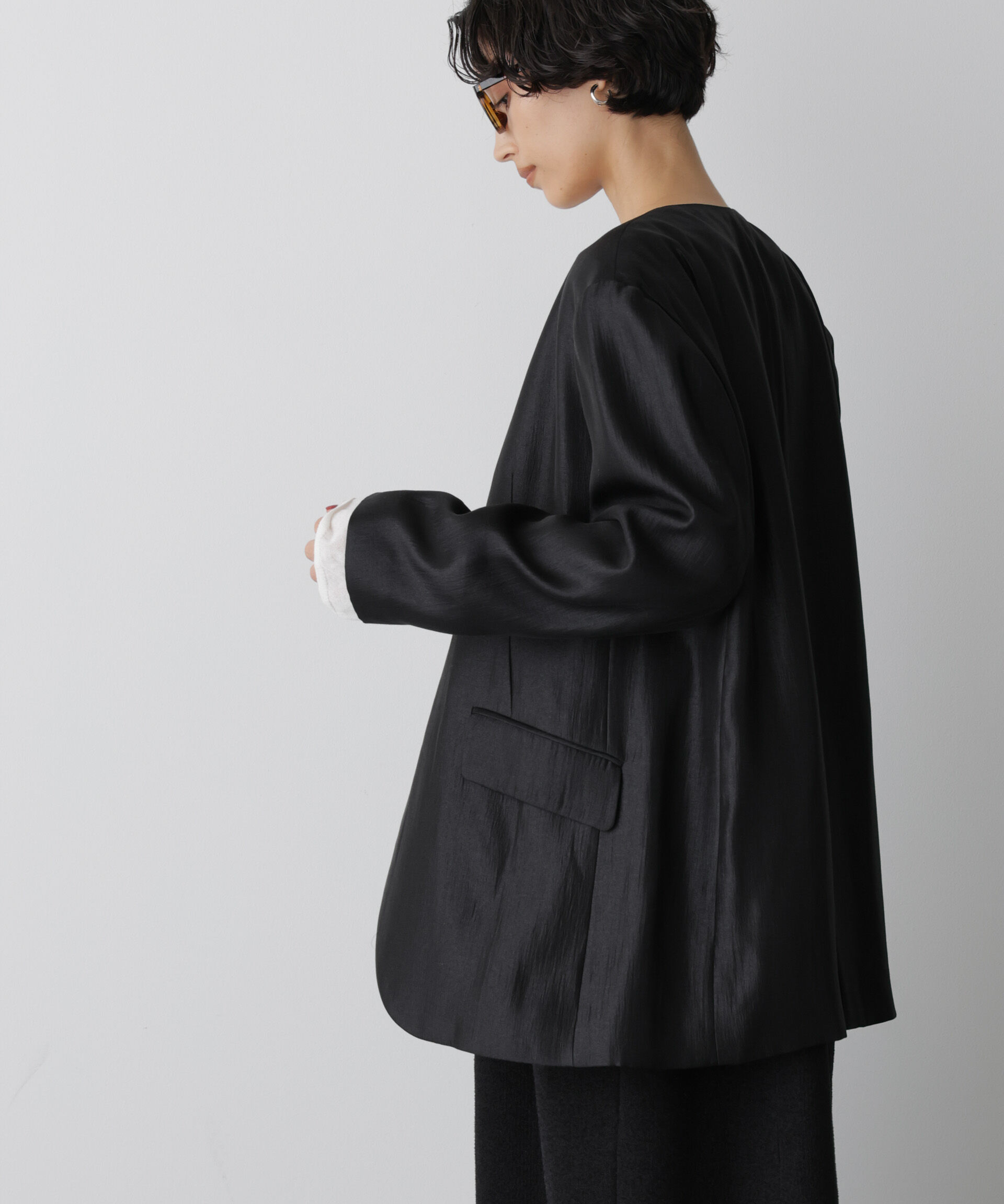 nano･universe「「STEVELOUR」サテンノーカラージャケット(セットアップ可)」|テーラードジャケット|