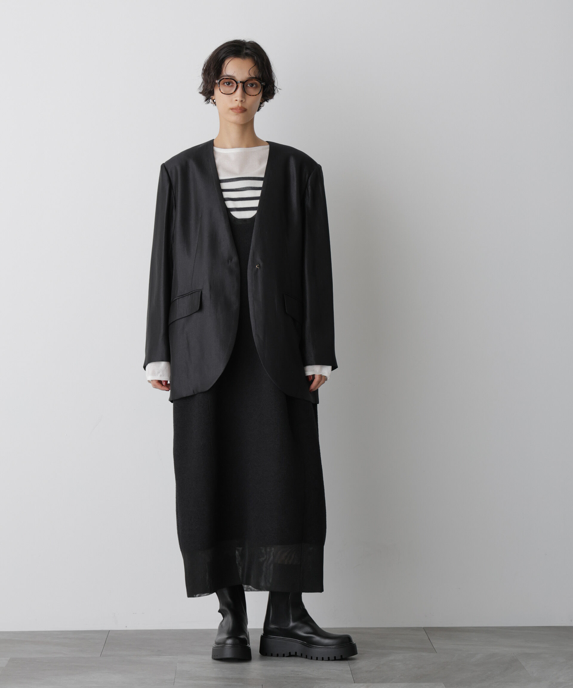 nano･universe「「STEVELOUR」サテンノーカラージャケット(セットアップ可)」|テーラードジャケット|