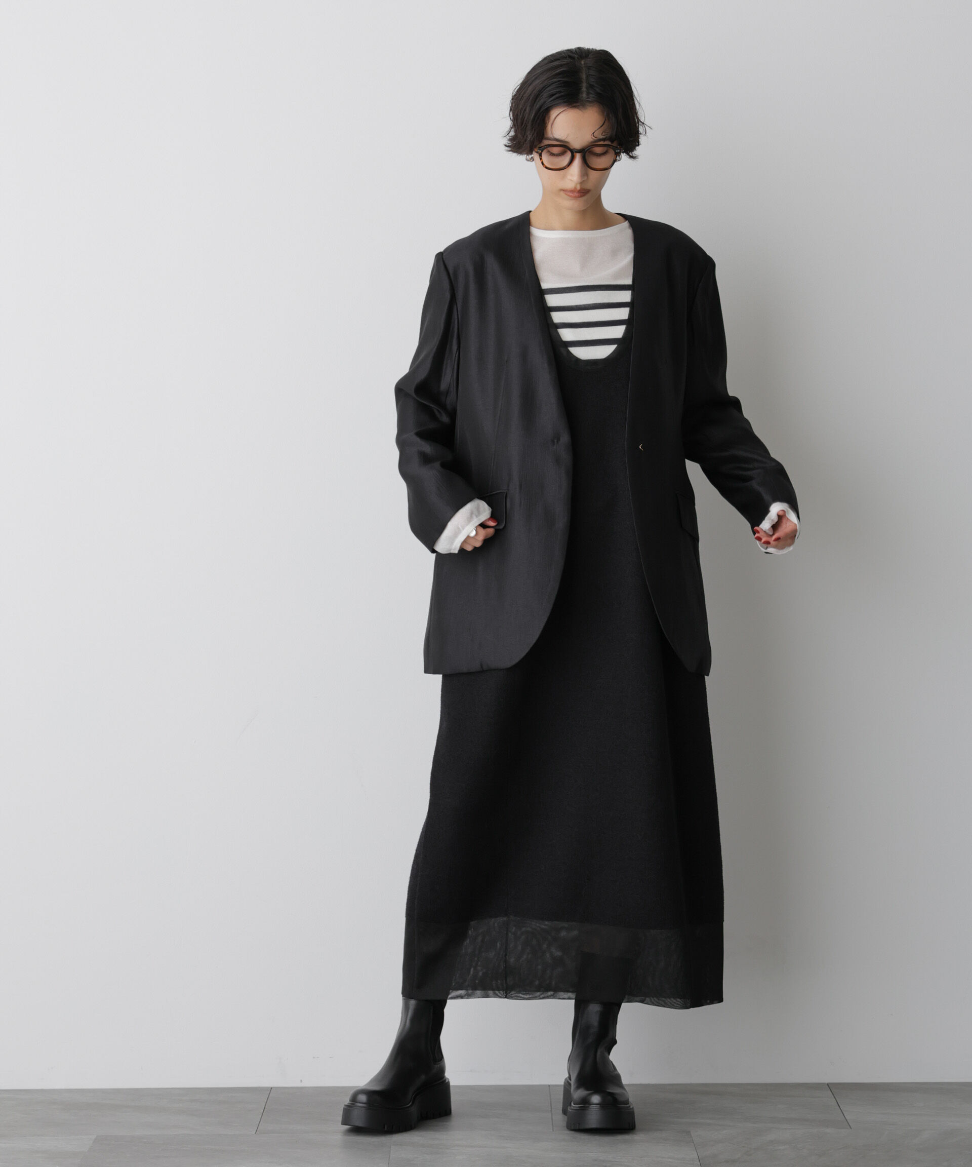 nano･universe「「STEVELOUR」サテンノーカラージャケット(セットアップ可)」|テーラードジャケット|