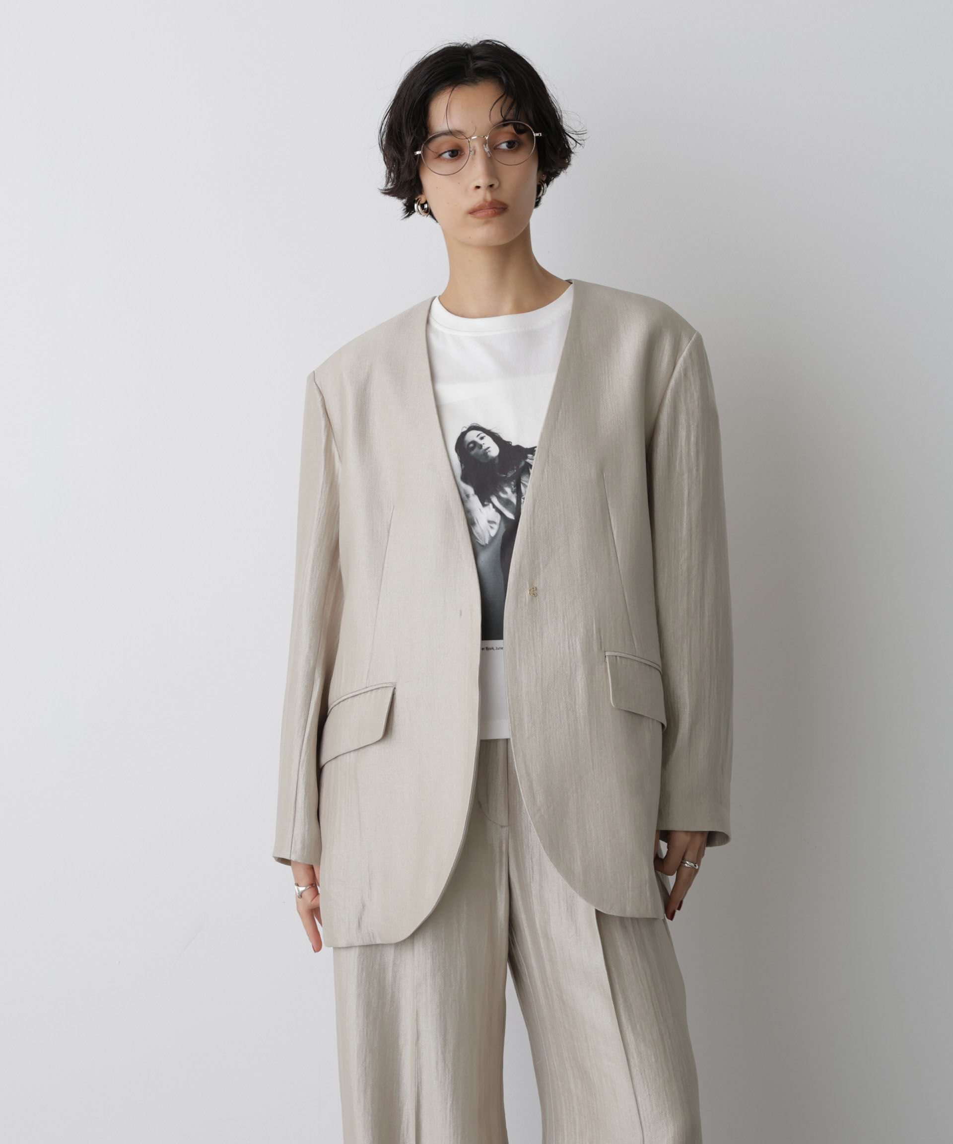 nano･universe「「STEVELOUR」サテンノーカラージャケット(セットアップ可)」|テーラードジャケット|