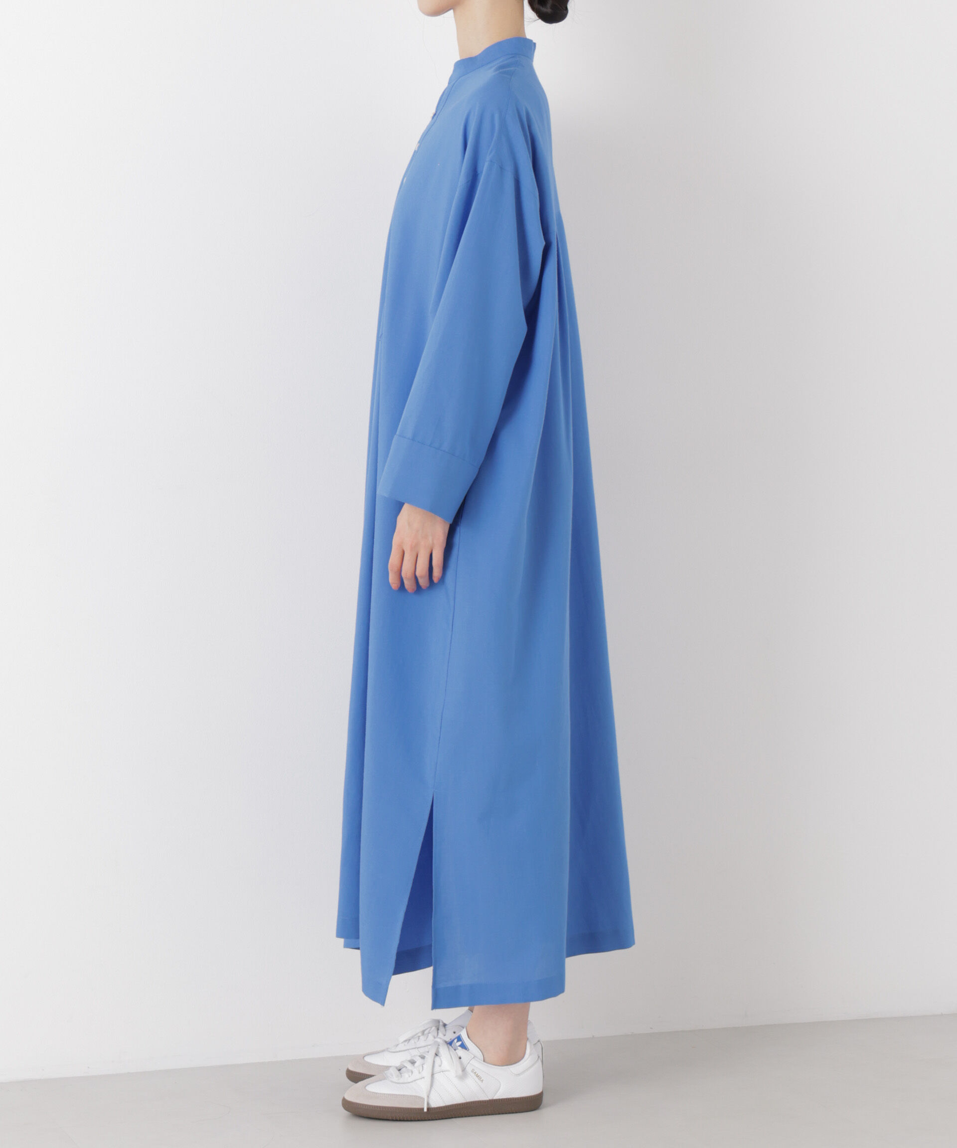 nano･universe「マシンウォッシャブルリネン混 スタンドカラーワンピース」|ワンピース|