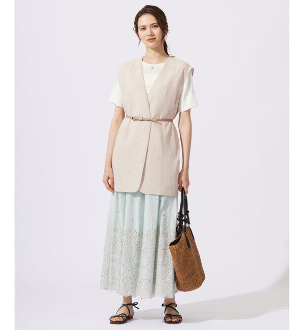 自由区「【カタログ掲載・接触冷感・UVカット・洗える】リネンミックスツィル ジレ」|ベスト・ジレ|