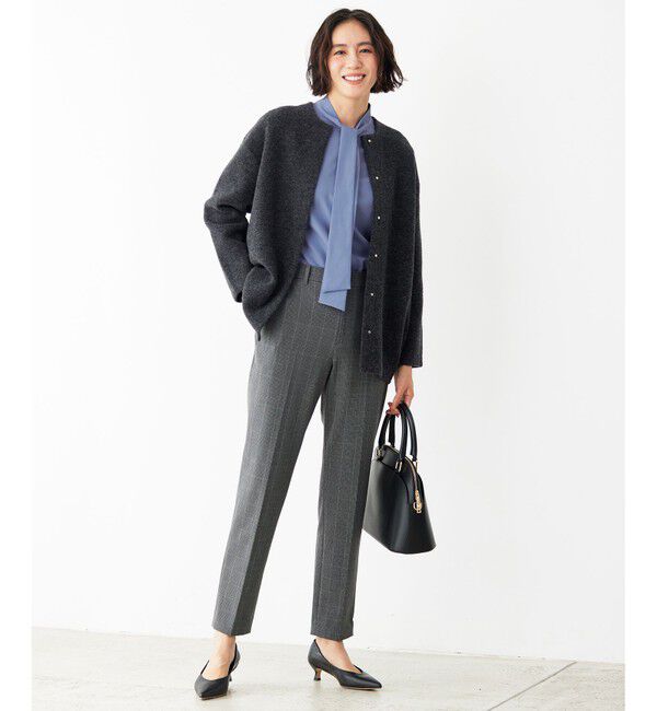 自由区「【撥水加工・洗える】TRギャバ裏起毛チェック柄テーパード パンツ」|その他|