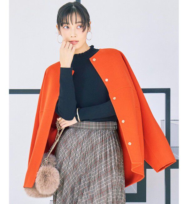 自由区「【SHIHOさん着用】ウールリバーノーカラー コート」|ノーカラーコート|オレンジ
