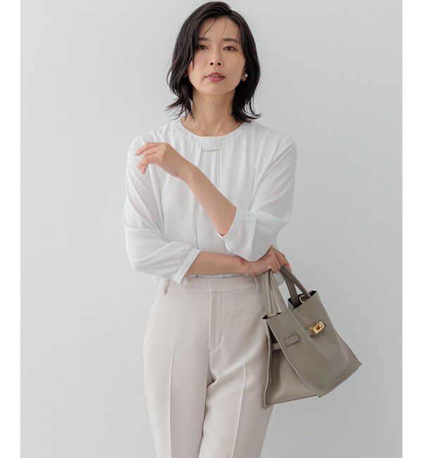 23区「【洗える】シルキーデシン タックデザイン カットソー」|Tシャツ・カットソー|ホワイト系