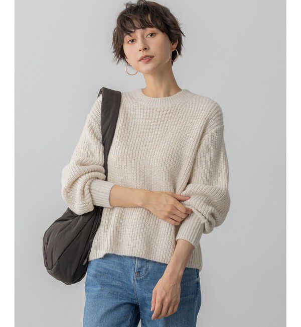 23区「【洗える】スパンコールバルキー クロップド ニット」|ニット・セーター|アイボリー系