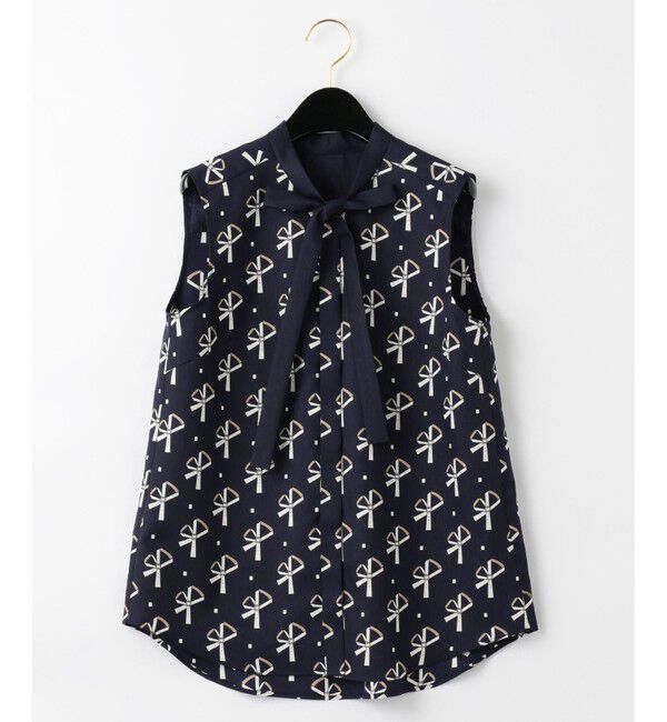  「ベルトモチーフボウタイノースリーブ」|シャツ・ブラウス|ネイビー