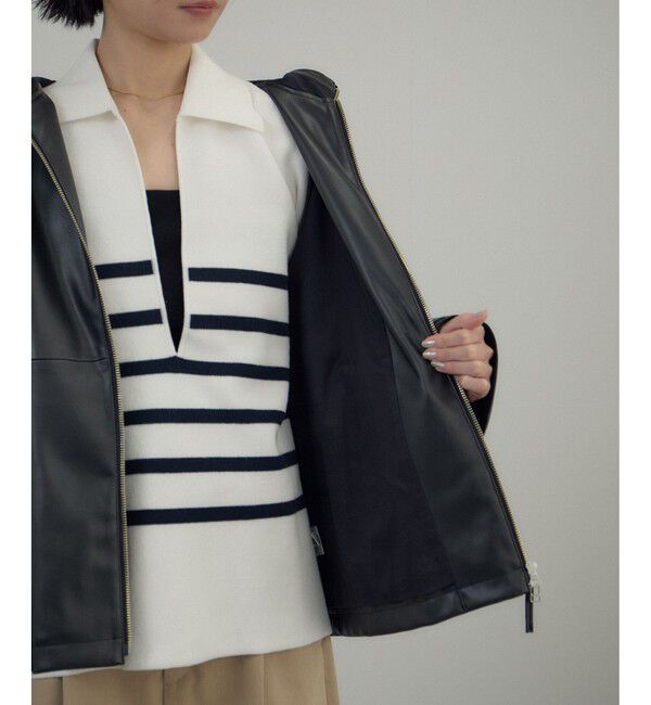 SALON adam et rope'「レザーライクフーデッドパーカー」|ブルゾン・スタジャン|