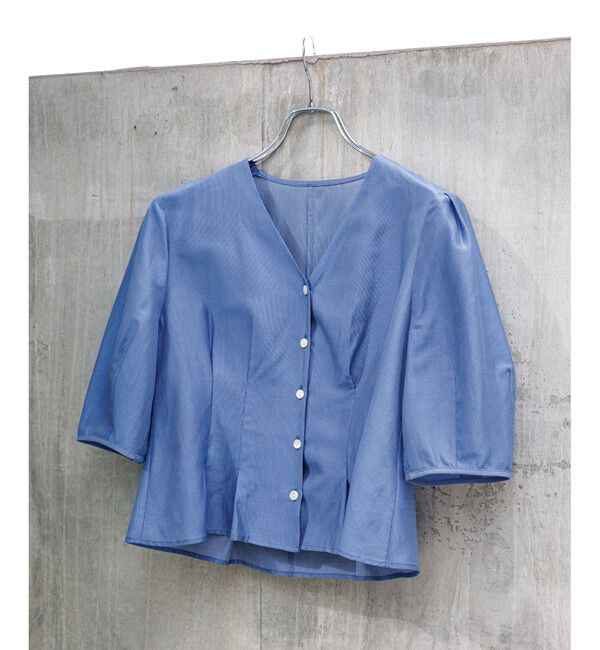 ROPE「【洗える・羽織にもなる】Vネック5分袖パフスリーブブラウス」|シャツ・ブラウス|