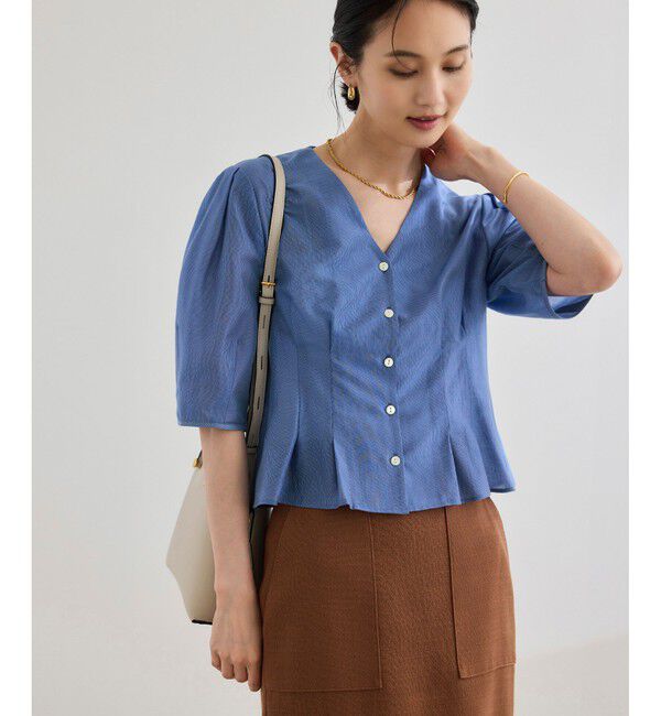 ROPE「【洗える・羽織にもなる】Vネック5分袖パフスリーブブラウス」|シャツ・ブラウス|