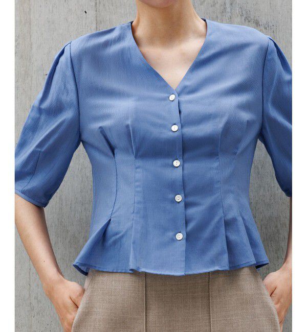 ROPE「【洗える・羽織にもなる】Vネック5分袖パフスリーブブラウス」|シャツ・ブラウス|