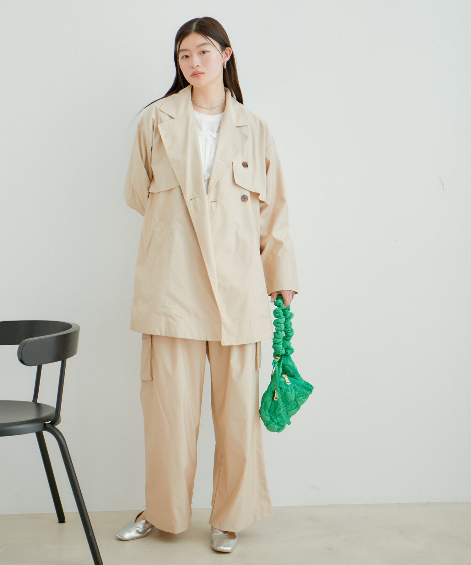 VIS「【セットアップ対応】タックギャザーワイドカーゴパンツ」|カーゴ|