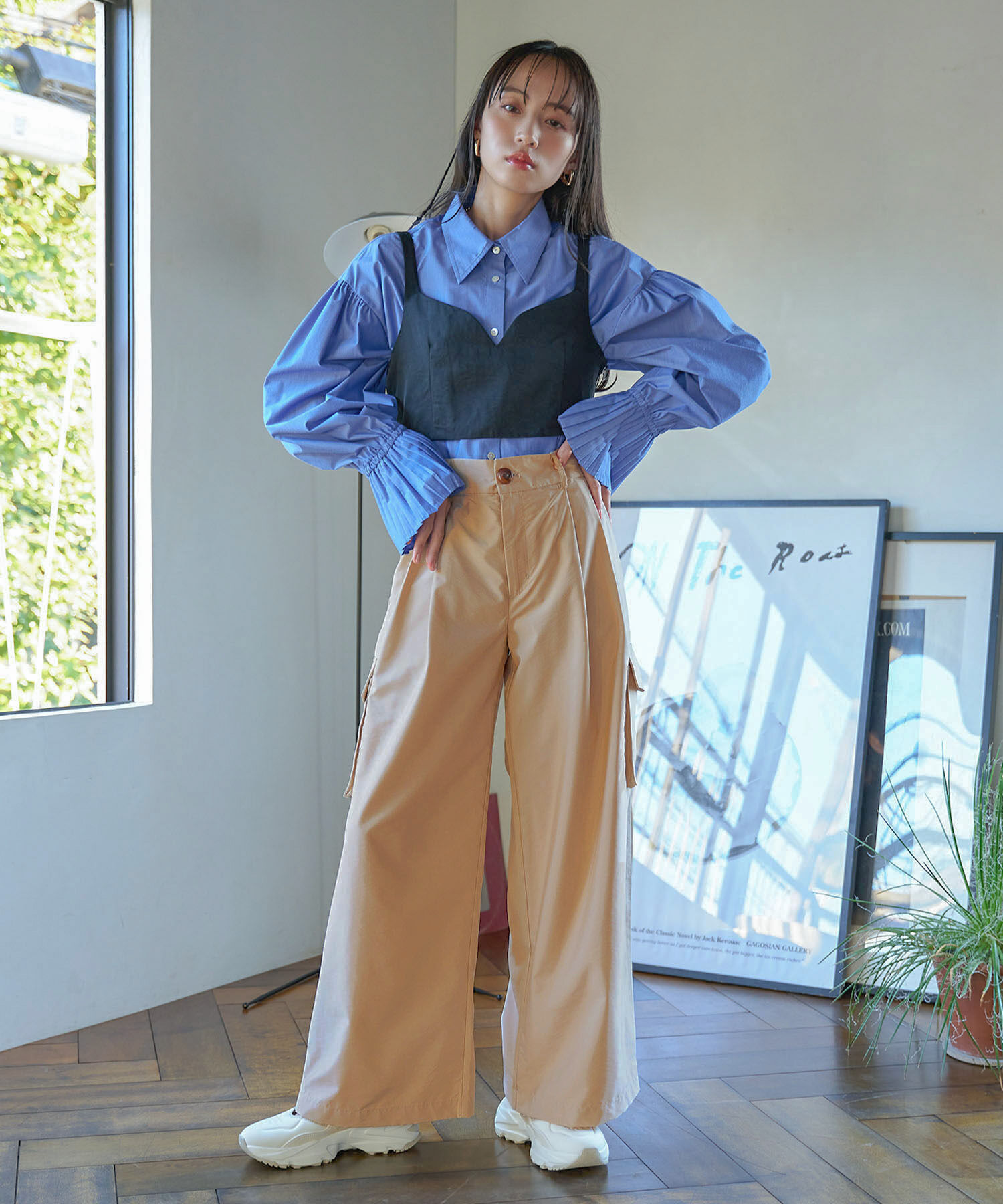 VIS「【セットアップ対応】タックギャザーワイドカーゴパンツ」|カーゴ|