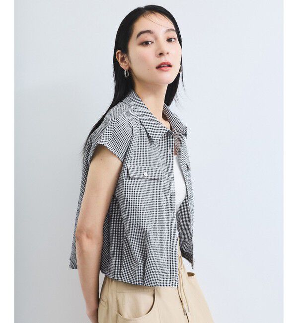 VIS「【UVケア/洗える】フレンチスリーブサッカーブラウス」|シャツ・ブラウス|