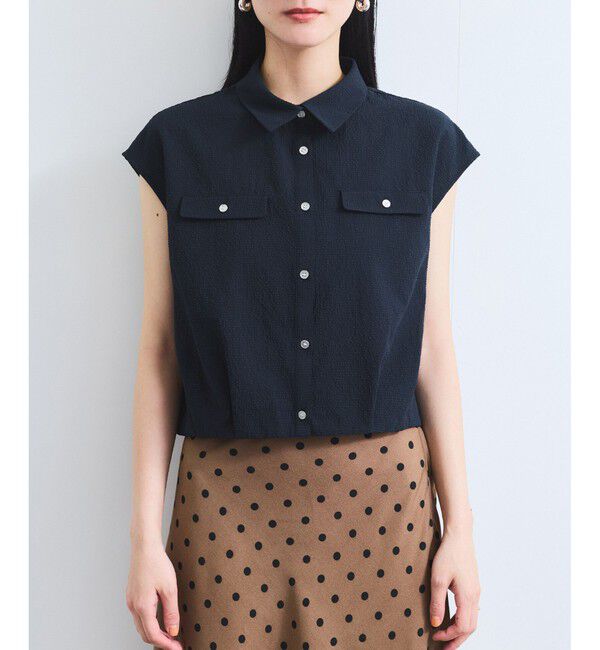 VIS「【UVケア/洗える】フレンチスリーブサッカーブラウス」|シャツ・ブラウス|