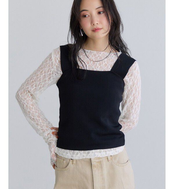 VIS「シャーリングスリーブレースプルオーバー」|Tシャツ・カットソー|