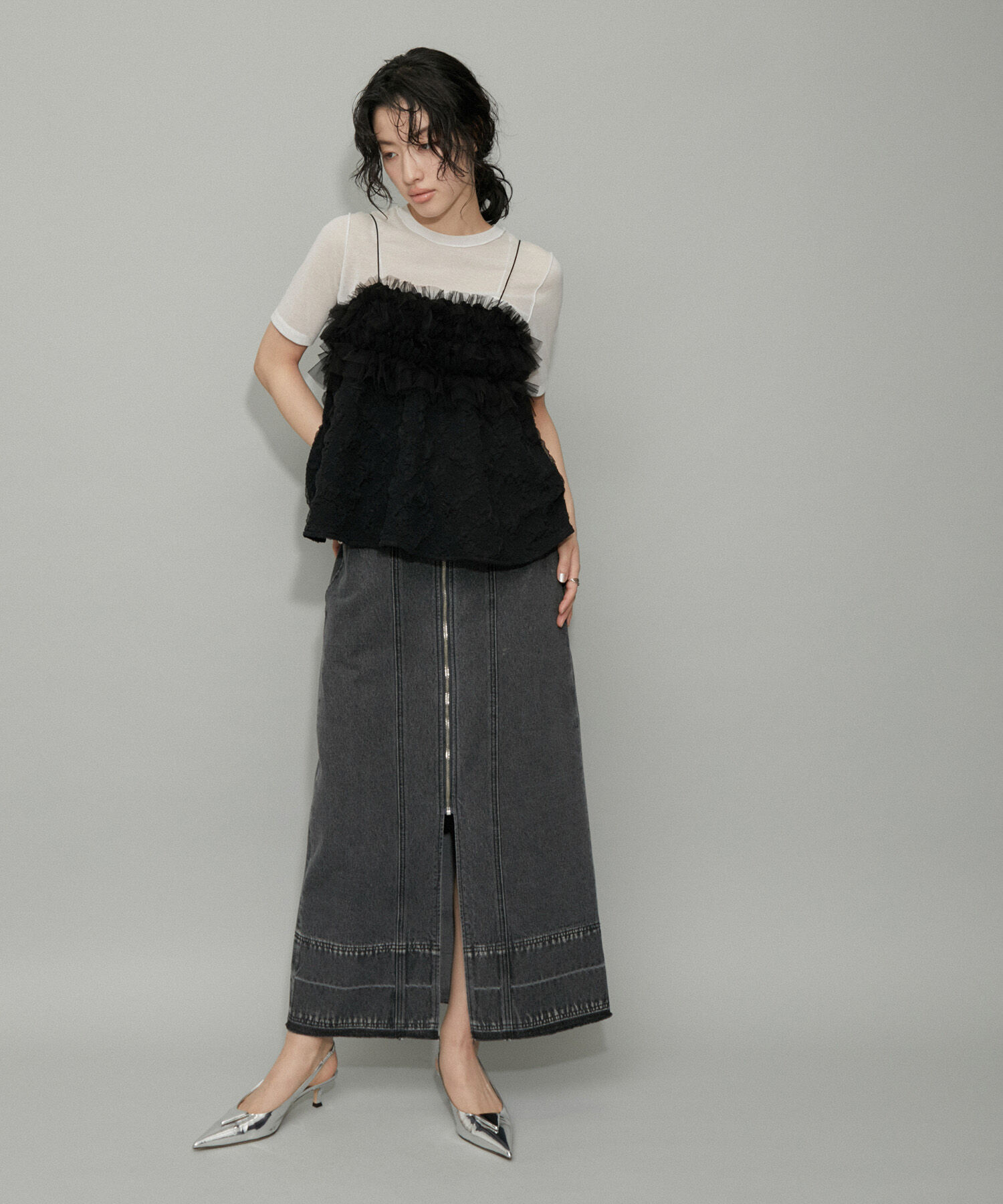 ADAM ET ROPE'「【WEB限定】フロントジップデニムスカート」|スカート|