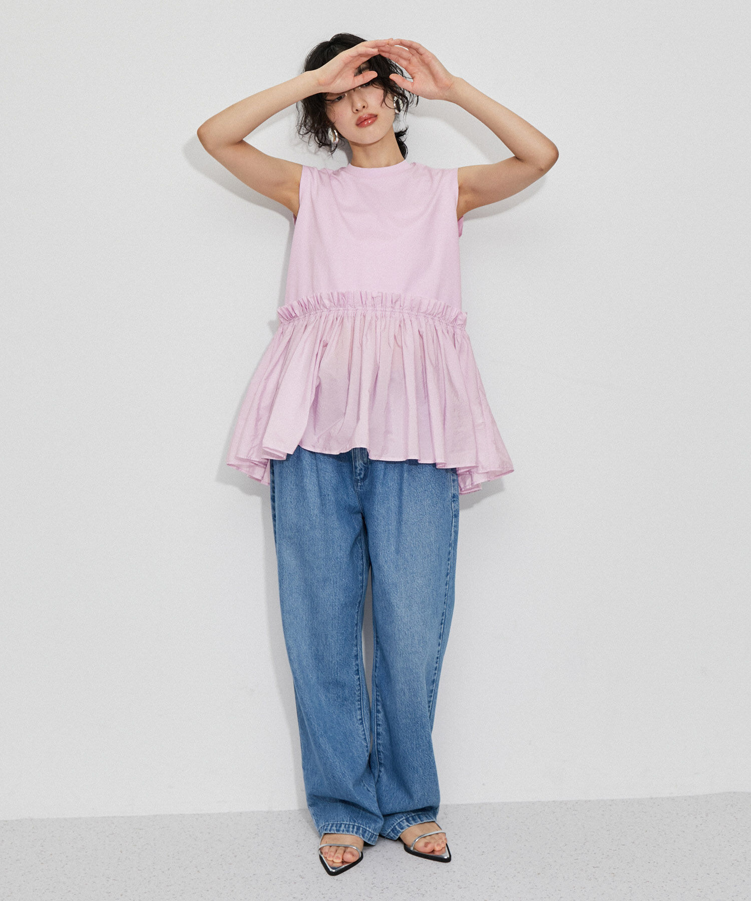 ADAM ET ROPE'「【サステナブル・洗える】ティアードノースリーブTEE」|Tシャツ・カットソー|