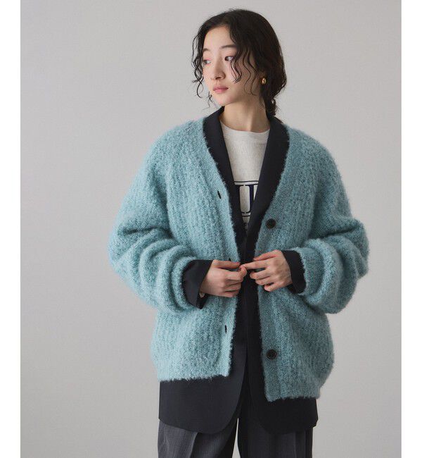 ADAM ET ROPE'「モヘヤウールニットカーディガンブルゾン」|カーディガン|