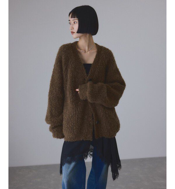 ADAM ET ROPE'「モヘヤウールニットカーディガンブルゾン」|カーディガン|