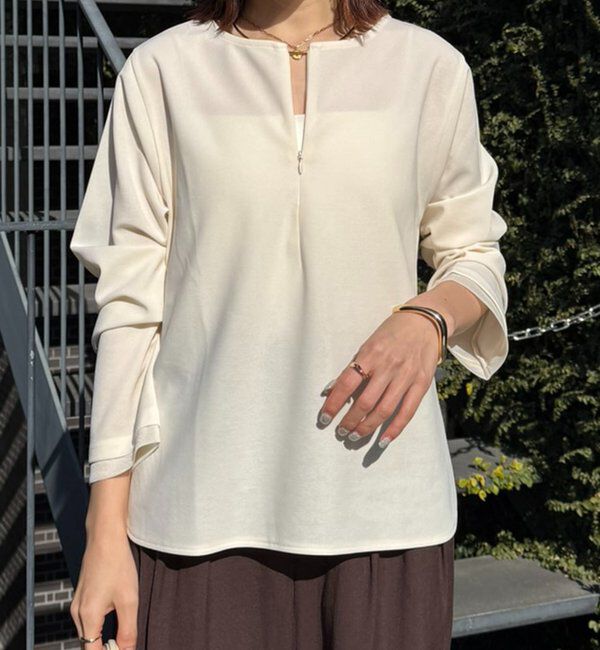  「袖シアー切替ジョーゼットロンT」|Tシャツ・カットソー|