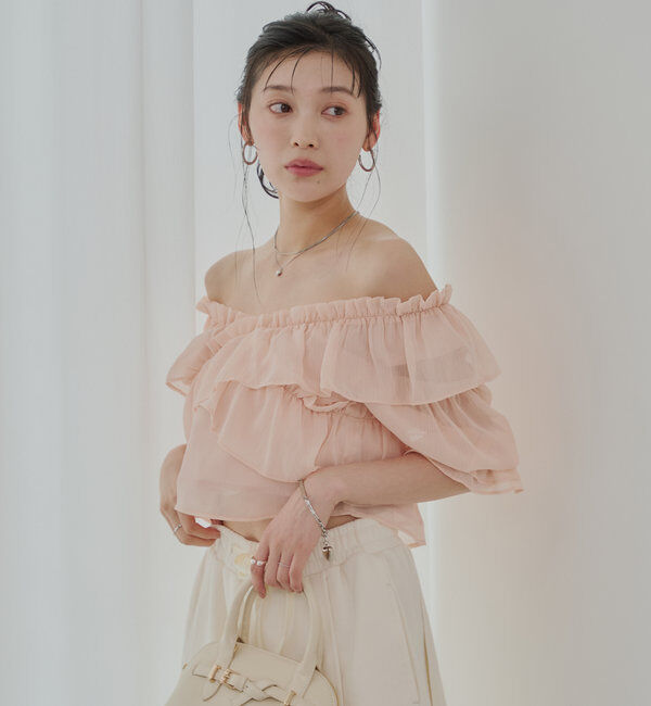  「【5色展開】シアーフラワーショルダースリットフリルブラウス」|シャツ・ブラウス|