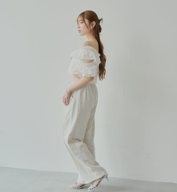  「【5色展開】シアーフラワーショルダースリットフリルブラウス」|シャツ・ブラウス|