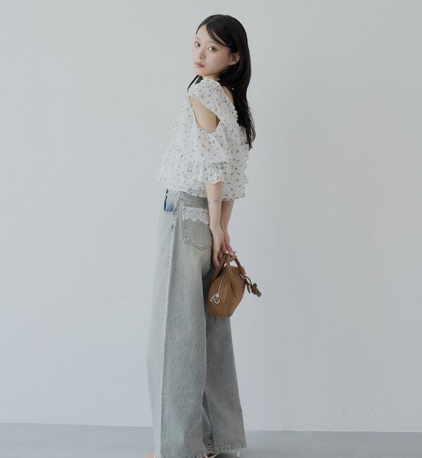  「【5色展開】シアーフラワーショルダースリットフリルブラウス」|シャツ・ブラウス|