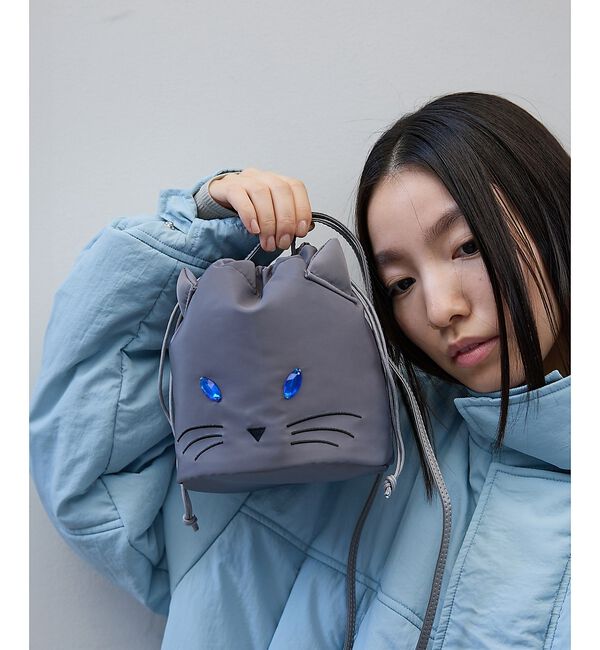 NOMINE「【FAVORI】黒猫 灰猫 巾着ショルダーバッグ」|ショルダー・メッセンジャー|グレー