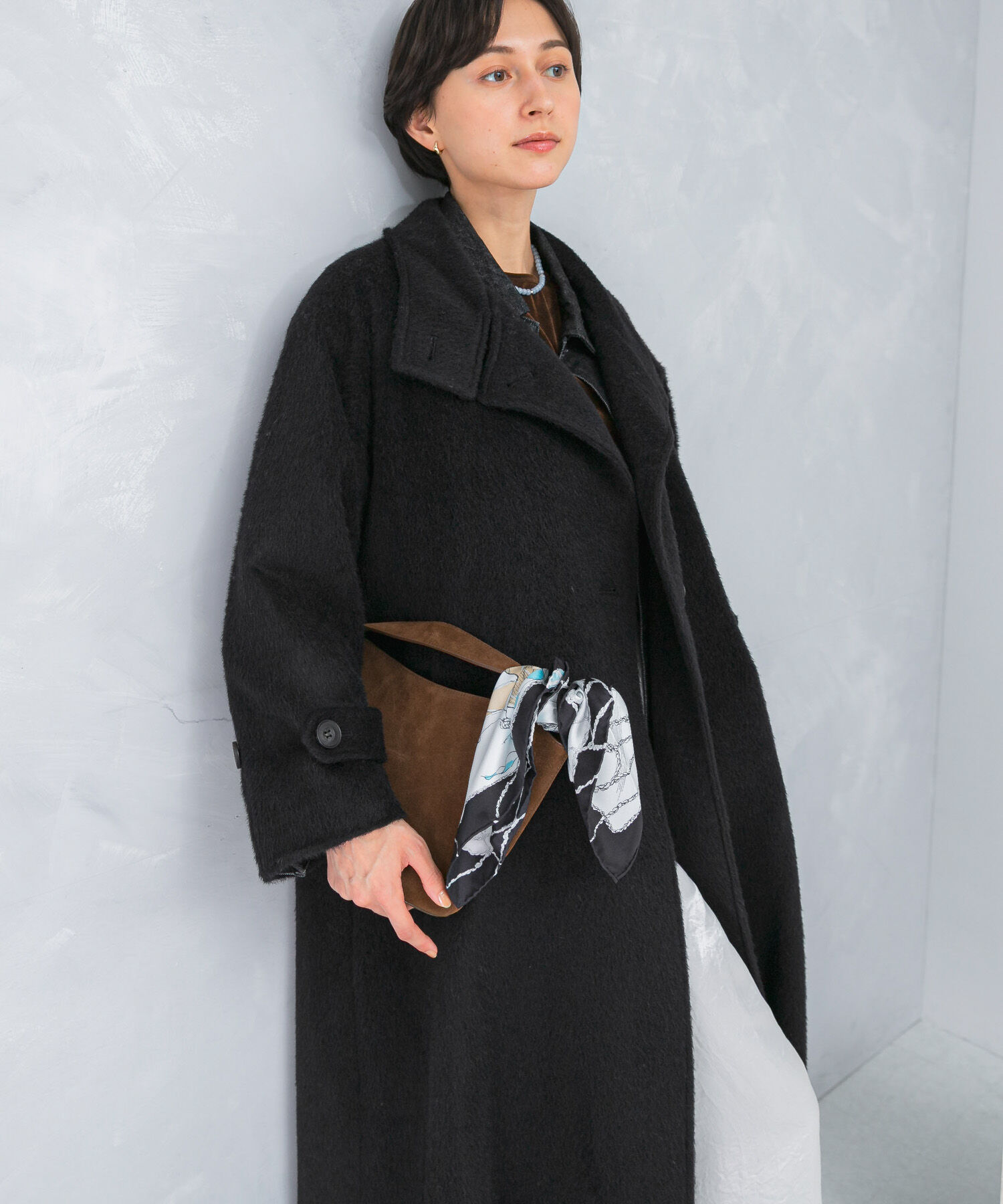 URBAN RESEARCH ROSSO「アルパカ混シャギースタンドコート」|ノーカラーコート|